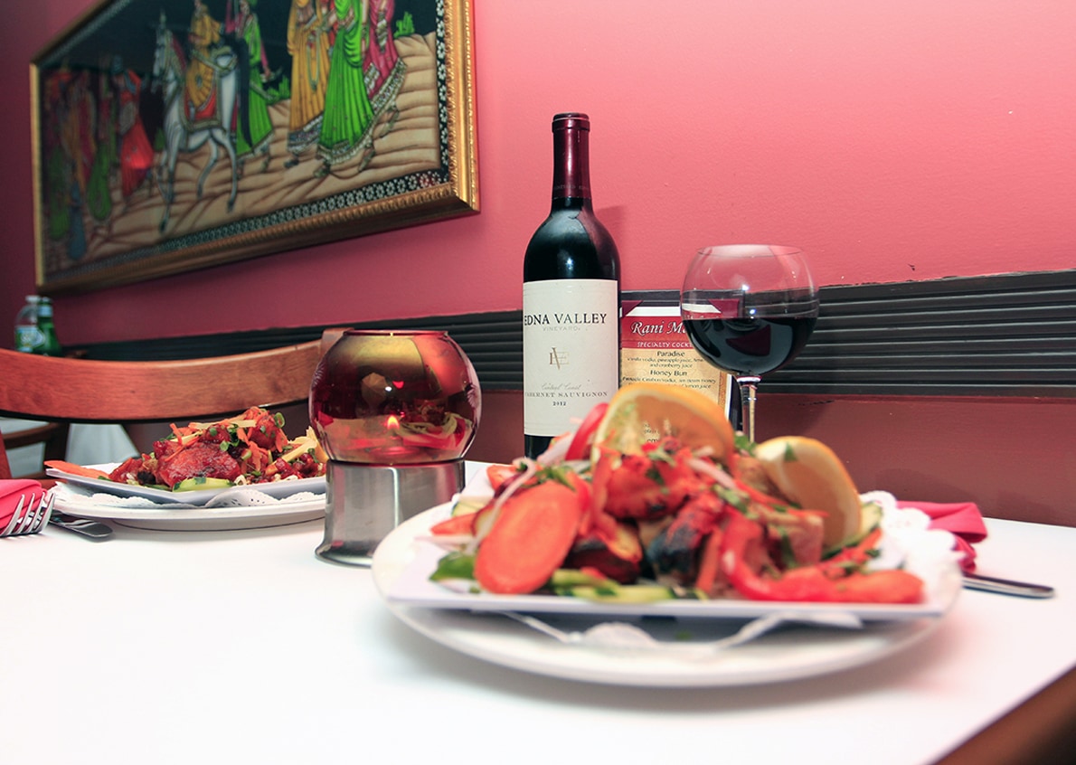 Table set with wine and appetizers